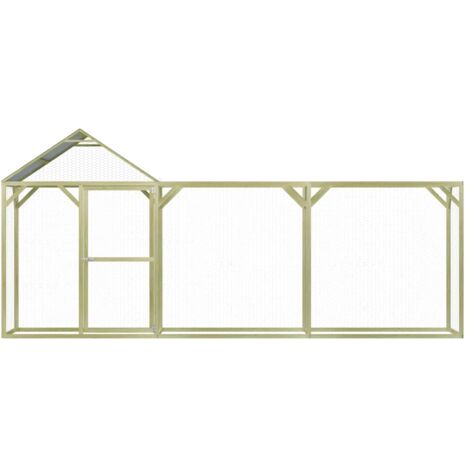 Vidaxl – Poulailler en pinède imprégnée 4,5x1,5x2 m – Pour poules, canards, oies – Toit en polyester 100 % étanche – Grille en acier galvanisé