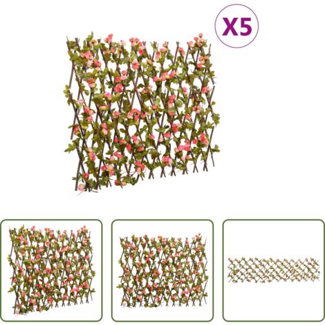 vidaXL Privacy esterna -  Traliccio Edera Artificiale Espandibile 5pz Rosa Scuro 180x60cm