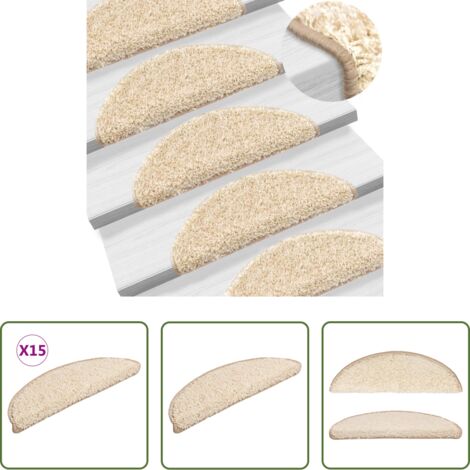 vidaXL Protección de escaleras -  Alfombrillas para escaleras 15 unidades 56x17x3 cm Crema Semicircular
