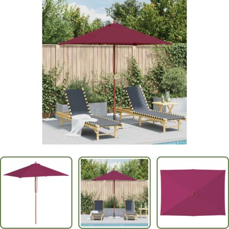vidaXL Protección solar -  Sombrilla de jardín con palo de madera burdeos 150x200 cm