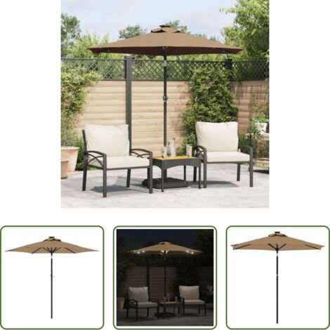 vidaXL Protección solar -  Sombrilla jardín con luces LED poste acero taupe 225x225x212cm