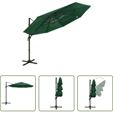 vidaXL Protección UV -  Sombrilla jardín de 4 niveles con palo de aluminio verde 3x3 cm