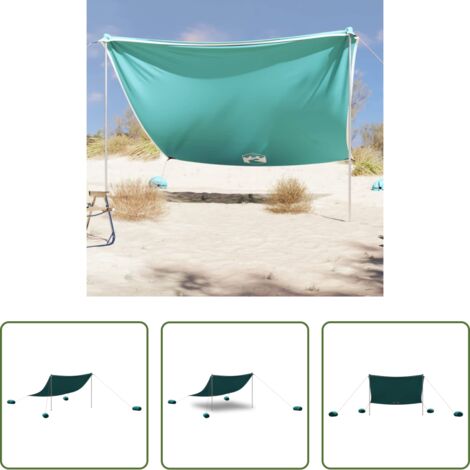 vidaXL Protección UV -  Toldo de playa con anclas de arena verde 304x300 cm