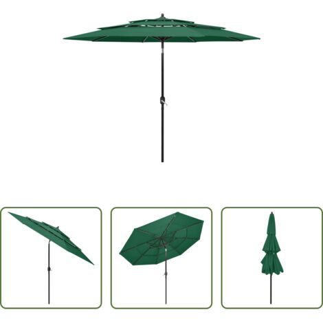 vidaXL Protezione dal sole -  Ombrellone a 3 Livelli con Palo in Alluminio Verde 3 m