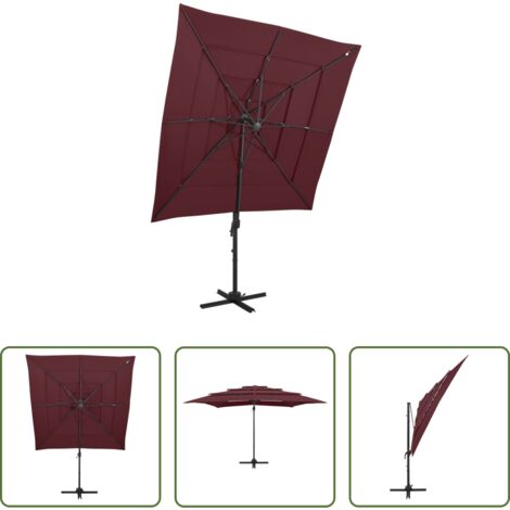 vidaXL Protezione dal sole -  Ombrellone a 4 Livelli Palo in Alluminio 250x250 cm Bordeaux