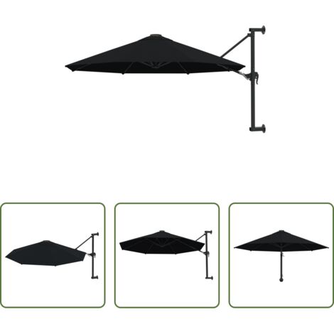 vidaXL Protezione dal sole -  Ombrellone a Muro con Palo in Metallo 300 cm Nero