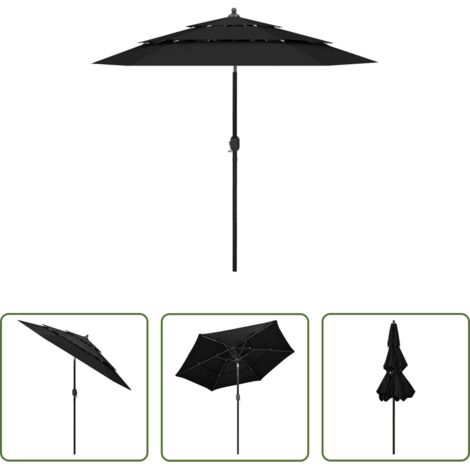 vidaXL Protezione dal sole -  Ombrellone a Sbalzo 3 Livelli Palo Alluminio 2,5 m Nero