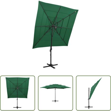 vidaXL Protezione dal sole -  Ombrellone a Sbalzo 4 Livelli Palo Alluminio 250x250 cm Verde