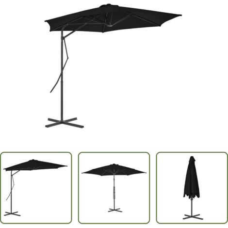 vidaXL Protezione dal sole -  Ombrellone da Giardino con Palo in Acciaio Nero 300x230cm
