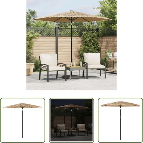 vidaXL Protezione dal sole -  Ombrellone Giardino LED e Palo in Acciaio Marrone 268x268x226cm