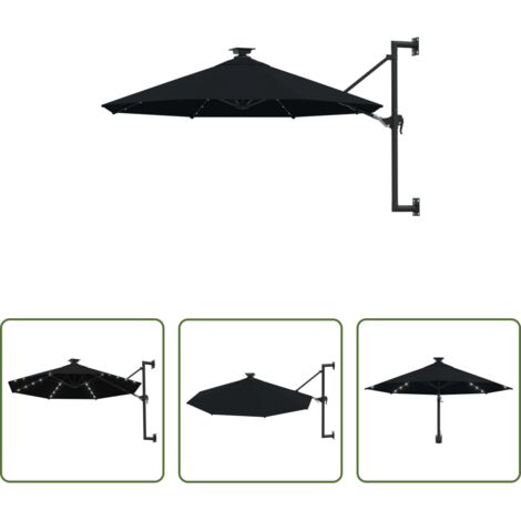 vidaXL Protezione solare -  Ombrellone da Giardino a Parete con LED 300 cm Nero