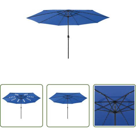 vidaXL Protezione UV -  Ombrellone da Giardino con Luci LED 400 cm Azzurro