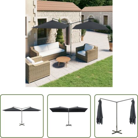 vidaXL Protezione UV -  Ombrellone Doppio con Palo in Acciaio Antracite 600x300 cm