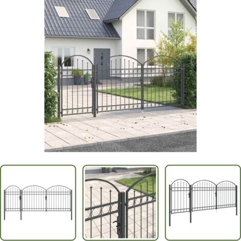 vidaXL Puerta arqueada -  Puerta de valla jardín con parte superior arqueada Gris