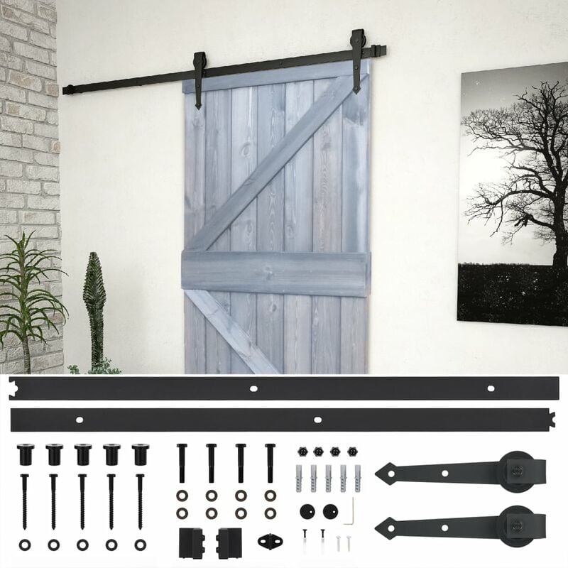 

vidaXL Puerta corredera con herrajes madera de pino gris 100x210 cm - Gris