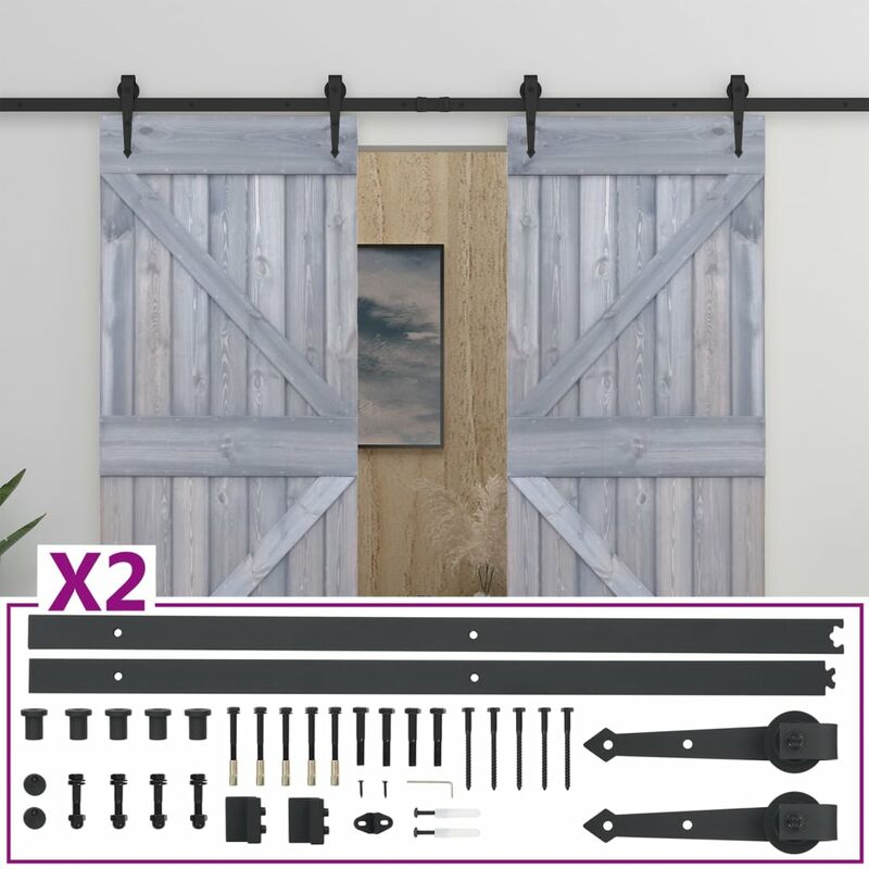 

vidaXL Puerta corredera con herrajes madera de pino gris 80x210 cm - Gris