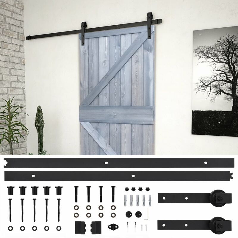 

vidaXL Puerta corredera con herrajes madera de pino gris 90x210 cm - Gris