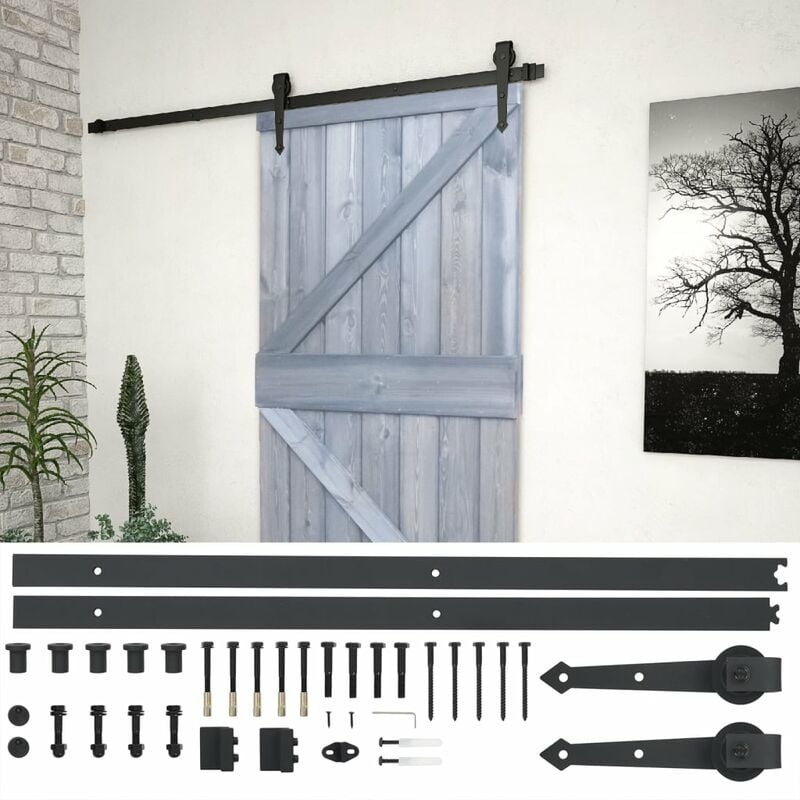 

vidaXL Puerta corredera con herrajes madera de pino gris 90x210 cm - Gris