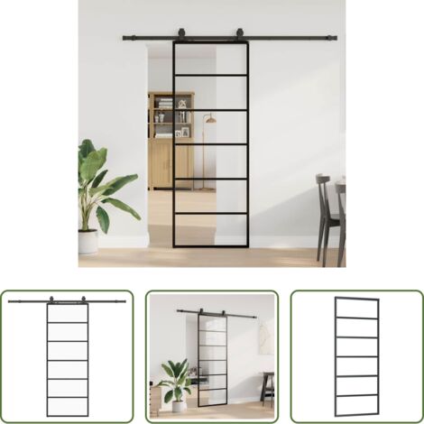 vidaXL Puerta corredera de acero -  Puerta corredera con juego herrajes negro 76x205 cm ESG vidrio