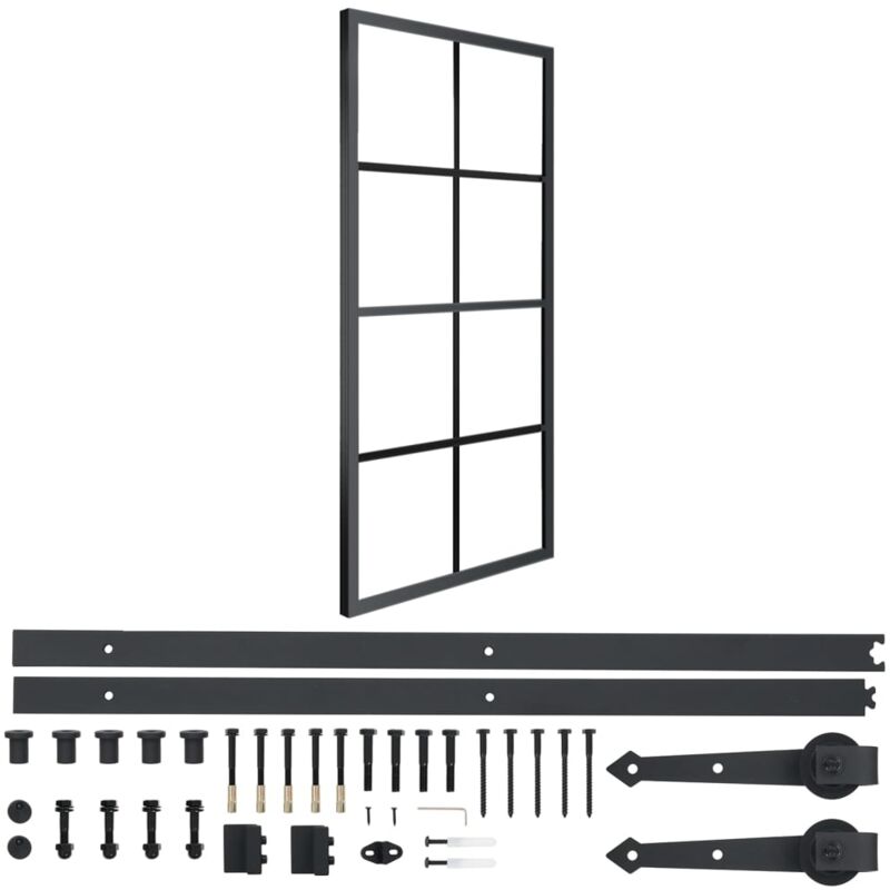 

vidaXL Puerta corredera de aluminio y vidrio ESG con herrajes 76x205cm - Negro