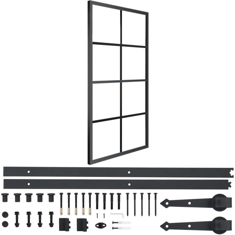 

vidaXL Puerta corredera de aluminio y vidrio ESG con herrajes 90x205cm - Negro