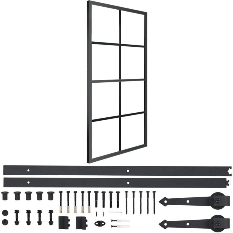 

vidaXL Puerta corredera de aluminio y vidrio ESG con herrajes 90x205cm - Negro