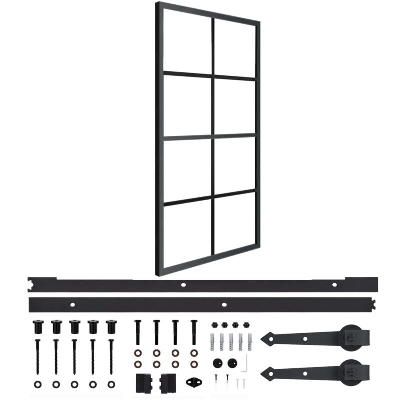 

vidaXL Puerta corredera de aluminio y vidrio ESG herrajes 102,5x205cm - Negro