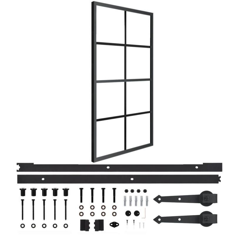 

vidaXL Puerta corredera de aluminio y vidrio ESG herrajes 102,5x205cm - Negro