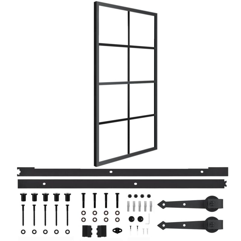 

vidaXL Puerta corredera de aluminio y vidrio ESG herrajes 102,5x205cm - Negro