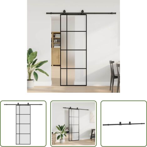 vidaXL Puerta corredera de granero -  Puerta corredera con juego herrajes negro 76x205 cm ESG vidrio