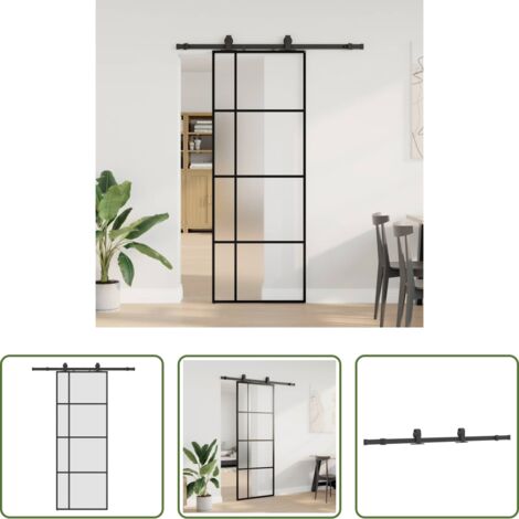 vidaXL Puerta corredera de granero -  Puerta corredera con juego herrajes negro 76x205 cm ESG vidrio