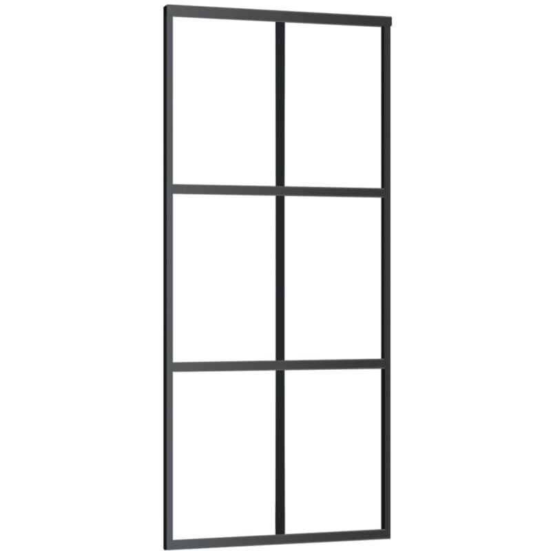 

vidaXL Puerta corredera ESG vidrio y aluminio 90x205 cm negro - Negro