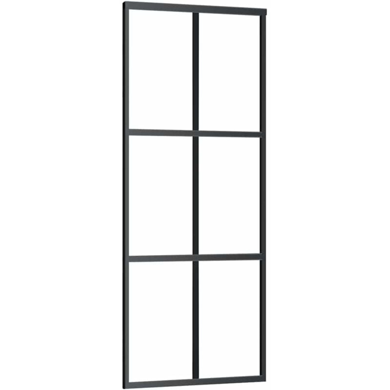 

vidaXL Puerta corredera ESG vidrio y aluminio 76x205 cm negro - Negro