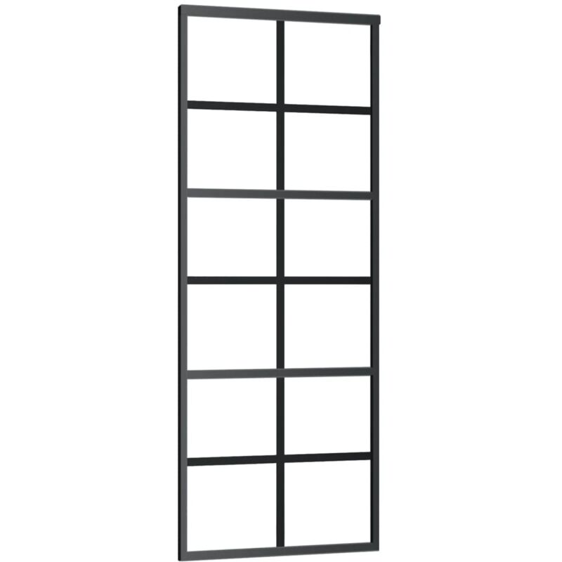 

vidaXL Puerta corredera ESG vidrio y aluminio 76x205 cm negro - Negro