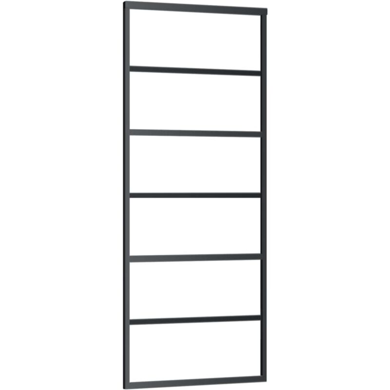 

vidaXL Puerta corredera ESG vidrio y aluminio 76x205 cm negro - Negro
