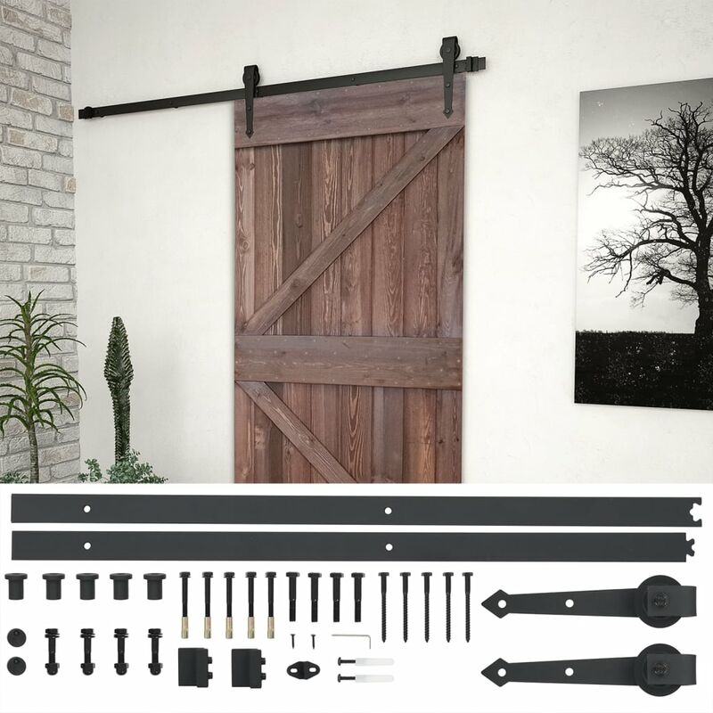 

vidaXL Puerta corredera herrajes madera pino marrón oscuro 90x210 cm - Marrón