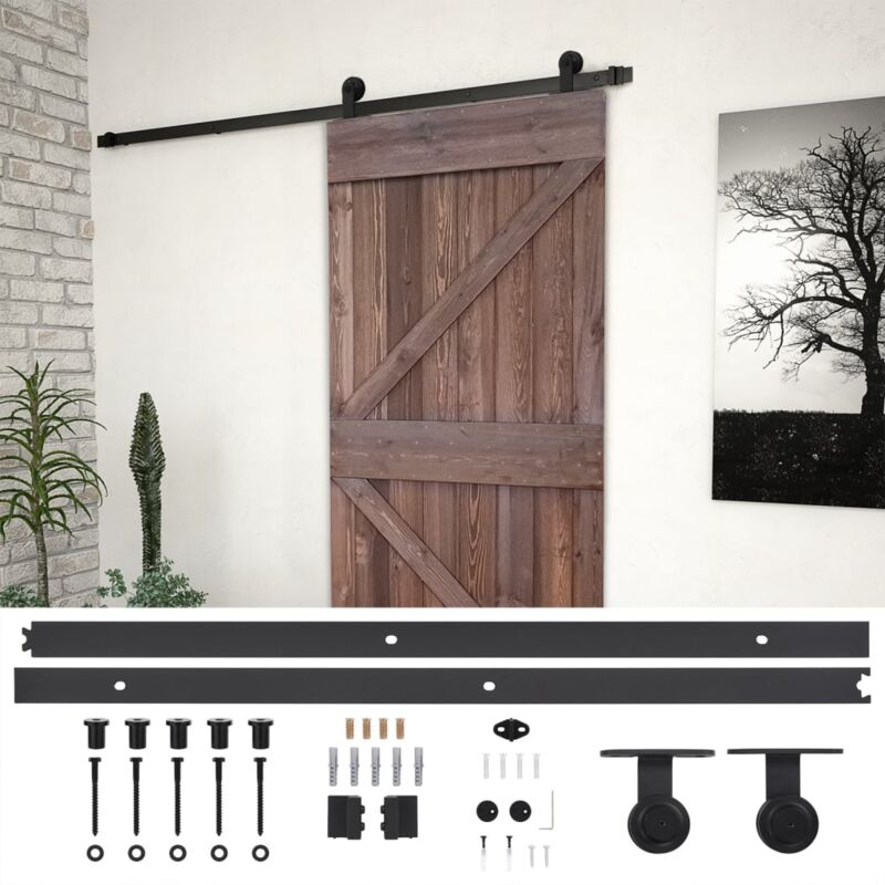 

vidaXL Puerta corredera herrajes madera pino marrón oscuro 90x210 cm - Marrón