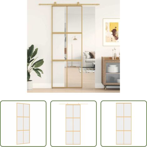 vidaXL Puerta corredera transparente -  Puerta corredera dorada de vidrio ESG transparente y aluminio