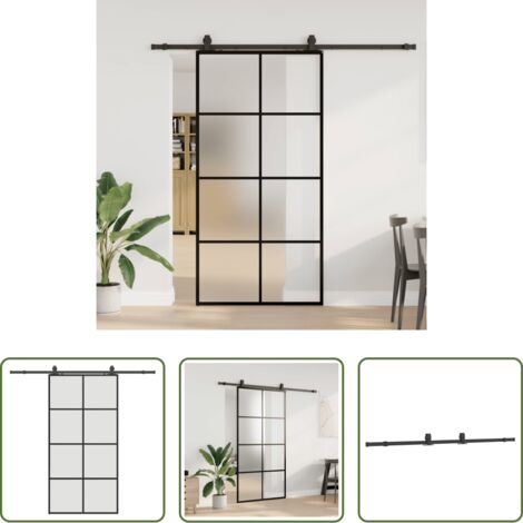 vidaXL Puerta Corrediza de Vidrio -  Puerta corredera set herrajes negra 102,5x205 cm ESG vidrio