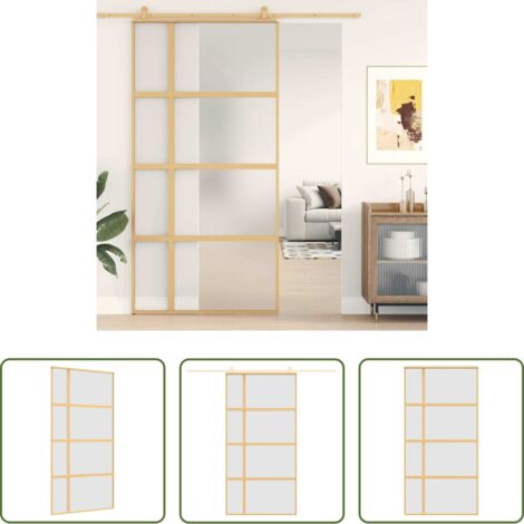 vidaXL Puerta Corrediza ESG -  Puerta corredera dorada de vidrio ESG esmerilado y aluminio