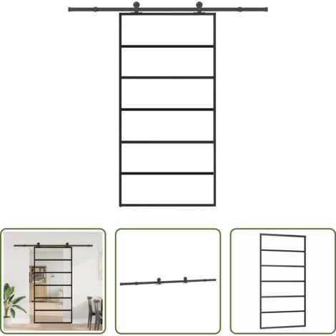 vidaXL Puerta de aluminio -  Puerta corredera con herrajes 102x205 cm ESG vidrio y aluminio