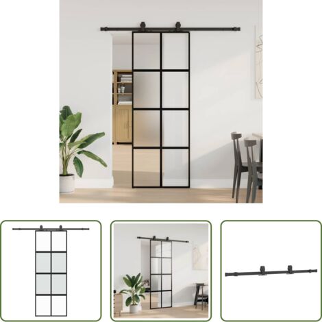 vidaXL Puerta de aluminio -  Puerta corredera con herrajes negro 76x205 cm vidrio templado