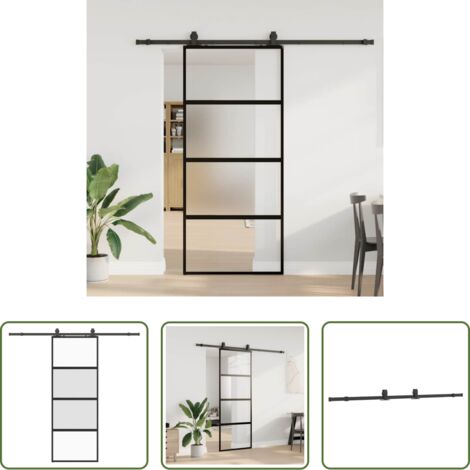 vidaXL Puerta de aluminio -  Puerta corredera con herrajes negro 76x205 cm vidrio templado