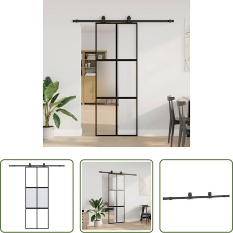 vidaXL Puerta de aluminio -  Puerta corredera con herrajes negro 76x205 cm vidrio templado