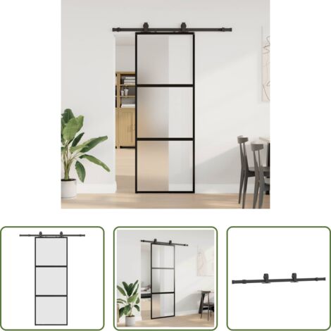 vidaXL Puerta de aluminio -  Puerta corredera con herrajes negro 76x205 cm vidrio templado