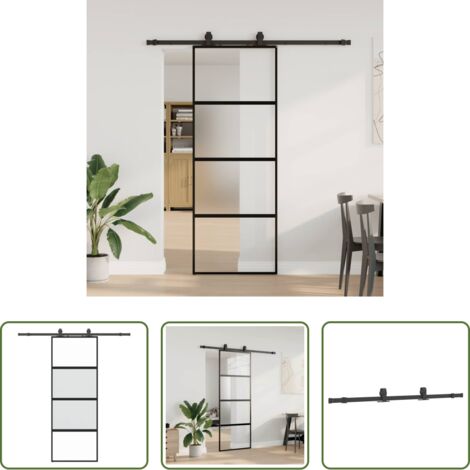 vidaXL Puerta de aluminio -  Puerta corredera con herrajes negro 76x205 cm vidrio templado