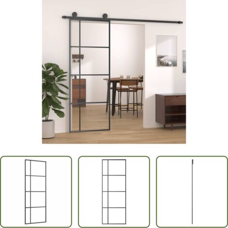 vidaXL Puerta de aluminio -  Puerta corredera ESG vidrio y aluminio negra 76x205cm