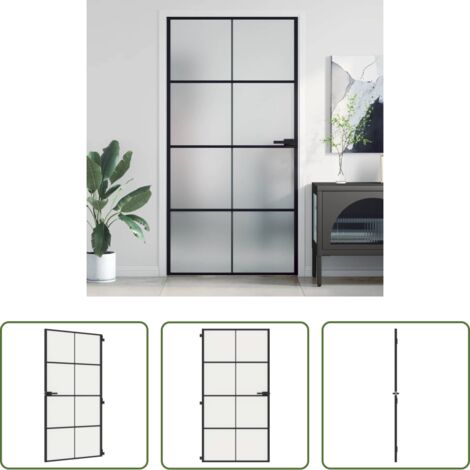 vidaXL Puerta de aluminio -  Puerta interior delgada negra vidrio y aluminio 102,5x201,5 cm