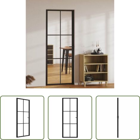vidaXL Puerta de aluminio -  Puerta interior vidrio ESG y aluminio negro 76x201,5 cm