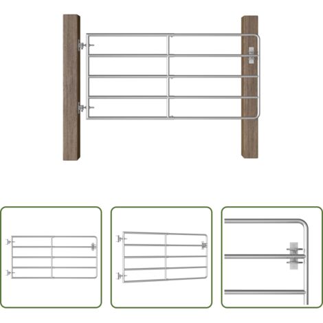 vidaXL Puerta de campo galvanizada -  Cancela de 5 barras para campo acero plateado (95-170)x90 cm